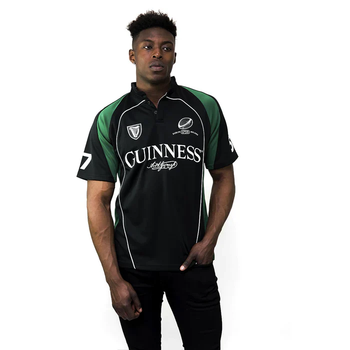 Guinness Black and Green Short Sleeve Performance Rugby Jersey - Image 3