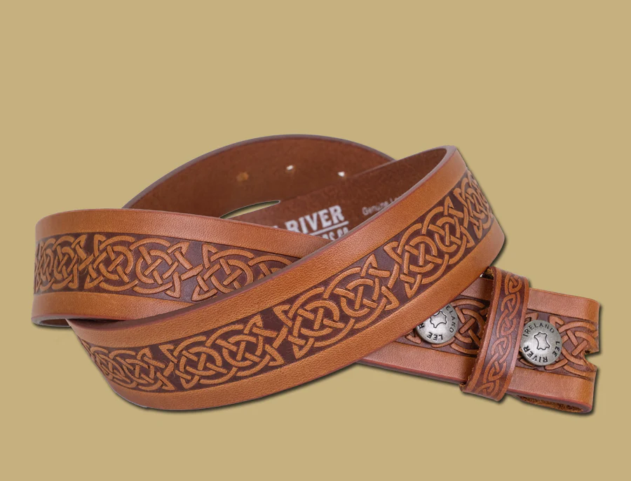 Book of Kells Knotwork Pattern Brown Leather Belt