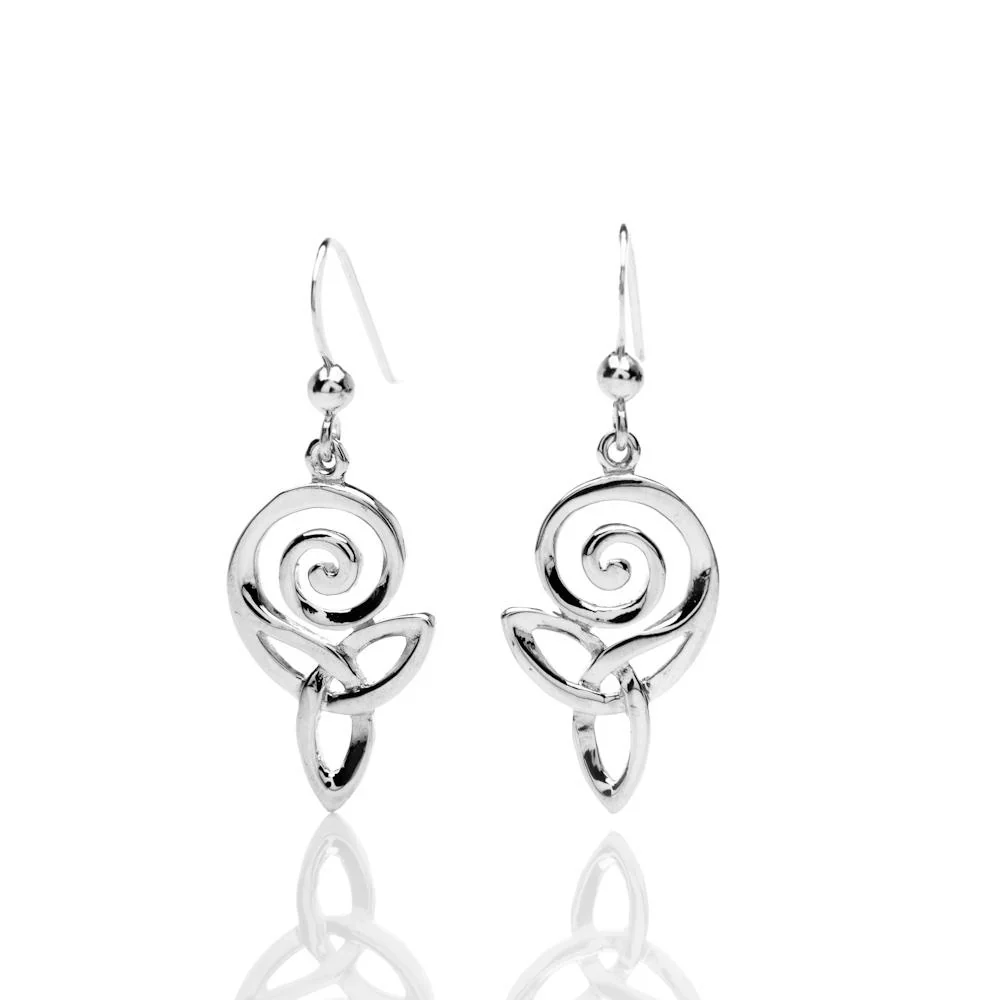 Celtic Spiral and Trinity Knot Sterling Silver Earrings
