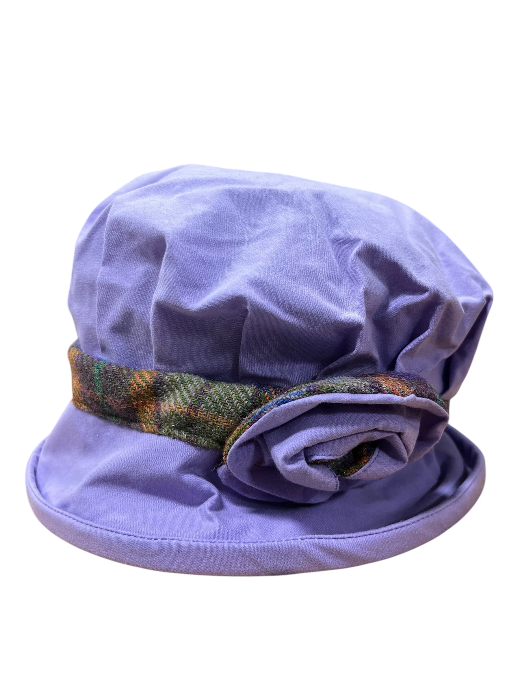 Waxed Cotton Downton Abbey Style Ladies Hat with Tweed Rose and Band - Image 2