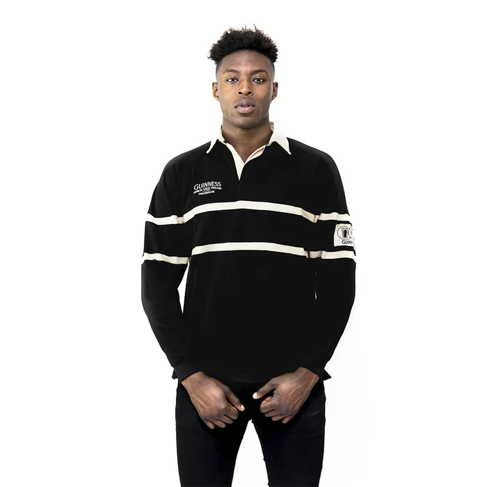 Guinness Long Sleeve Black and Cream Traditional Rugby - Image 2