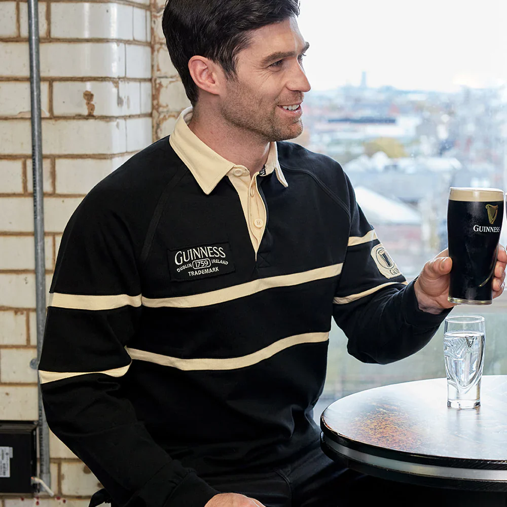 Guinness Long Sleeve Black and Cream Traditional Rugby - Image 3