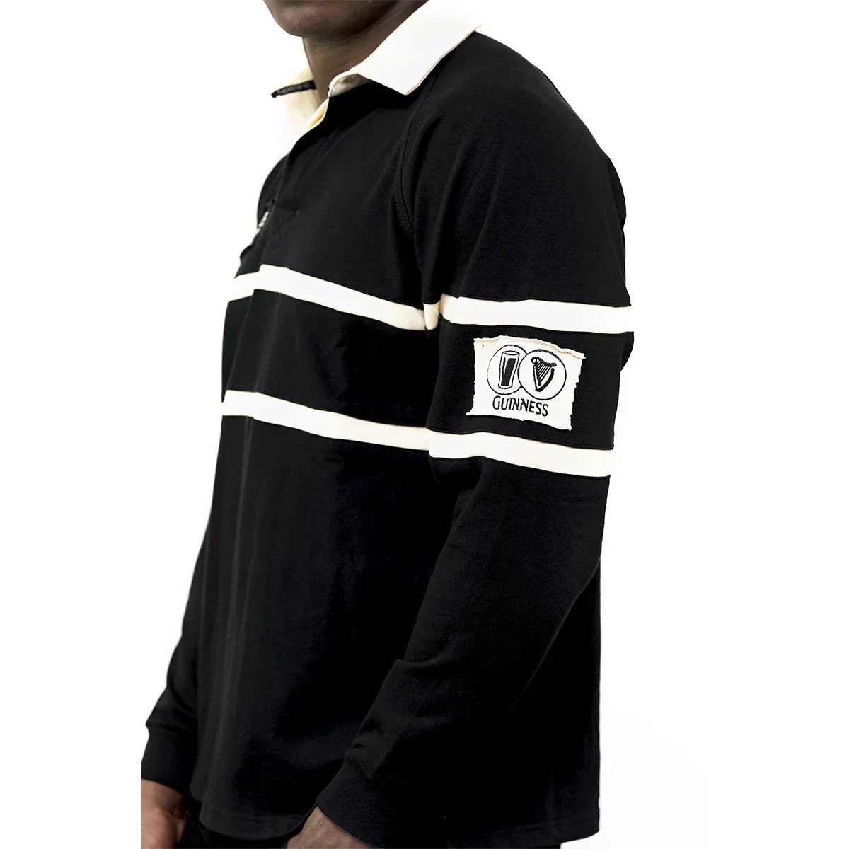 Guinness Long Sleeve Black and Cream Traditional Rugby - Image 4
