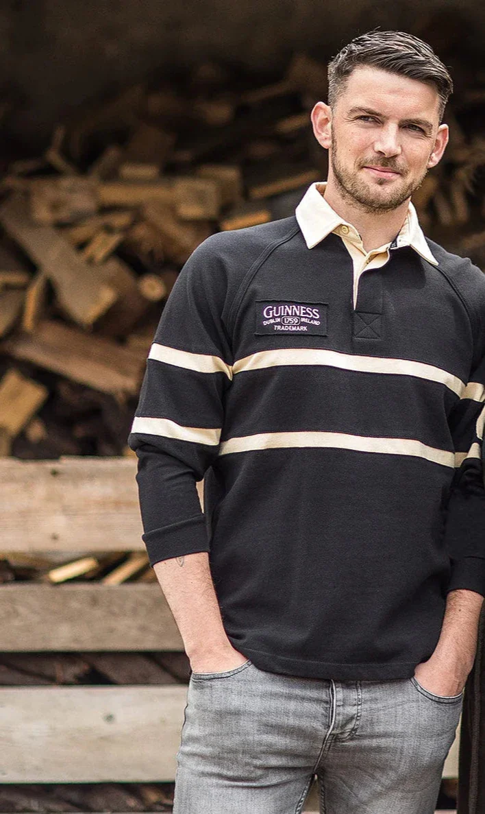 Guinness Long Sleeve Black and Cream Traditional Rugby - Image 6
