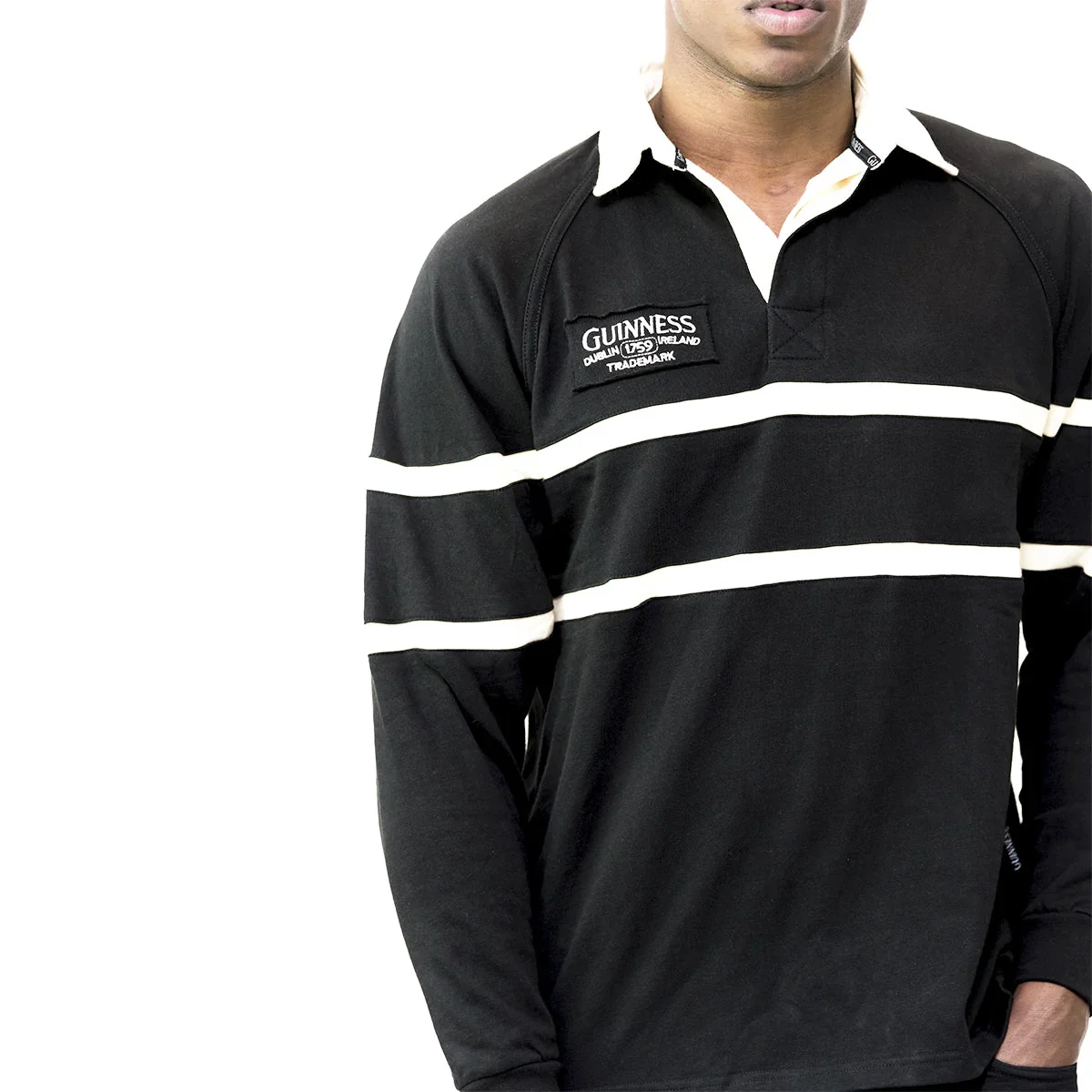 Guinness Long Sleeve Black and Cream Traditional Rugby - Image 8