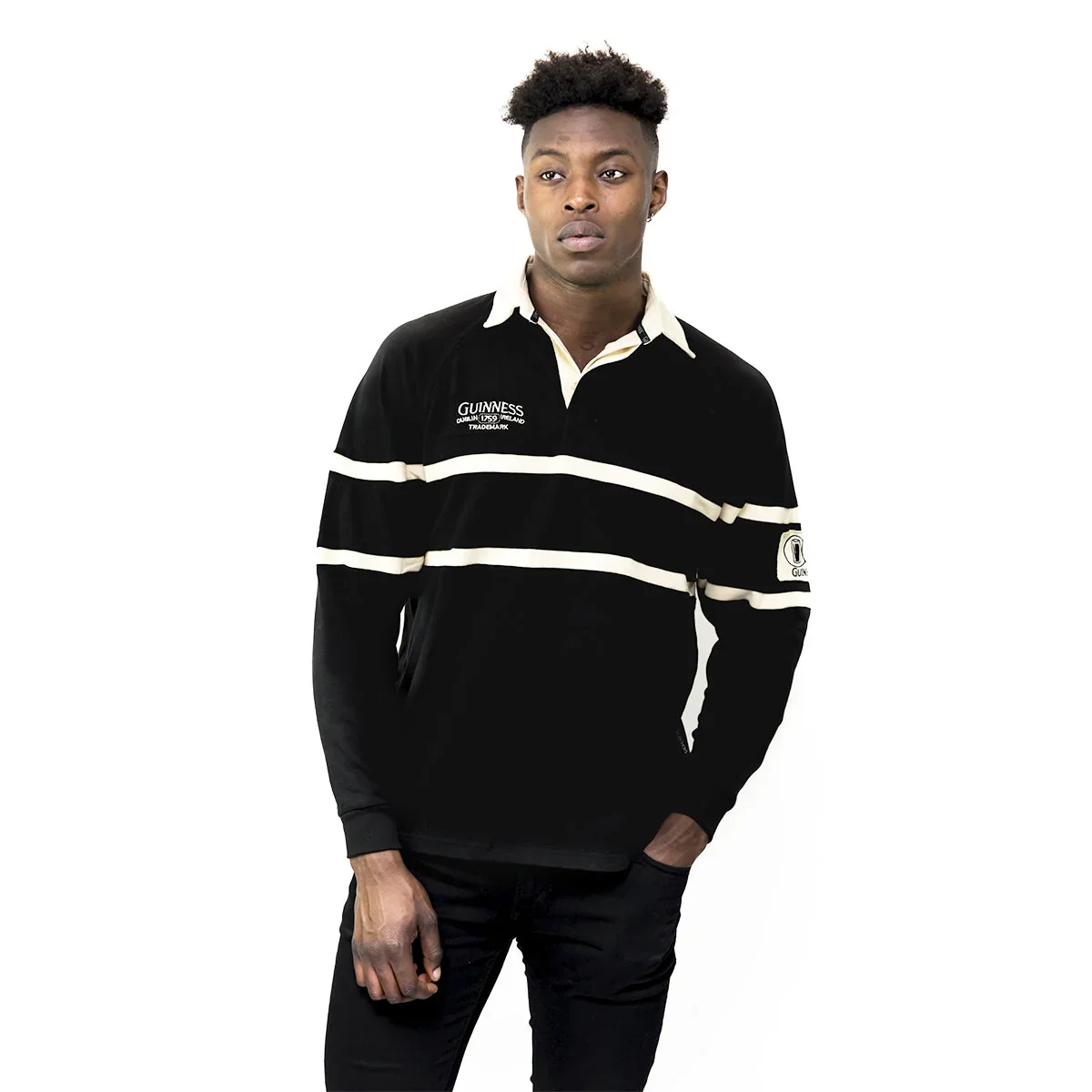 Guinness Long Sleeve Black and Cream Traditional Rugby - Image 9