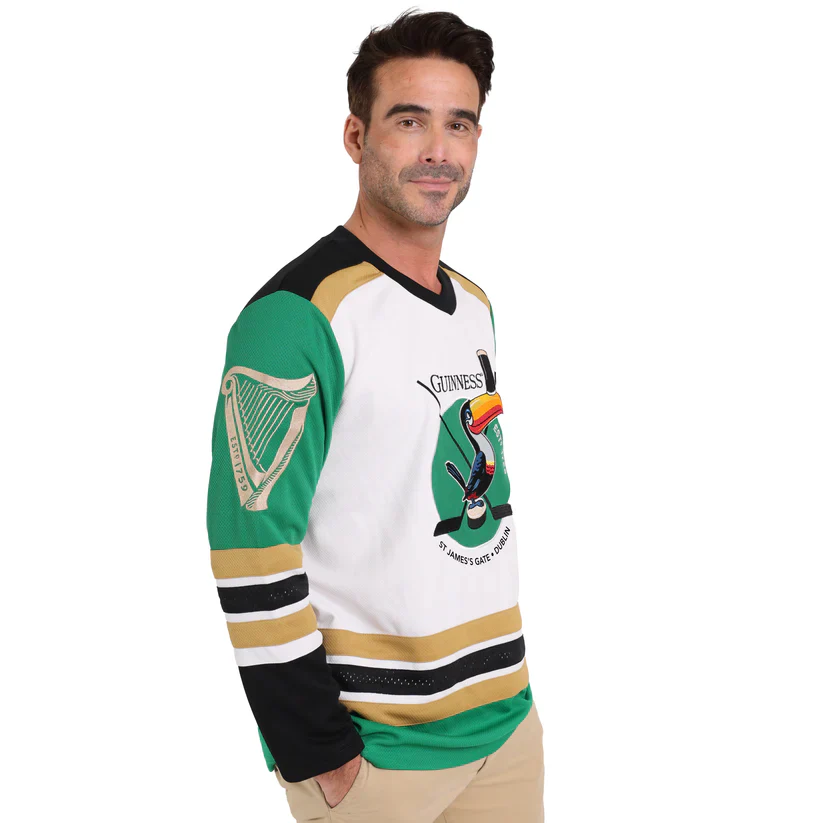 Guinness White and Green Toucan Hockey Jersey - Image 3