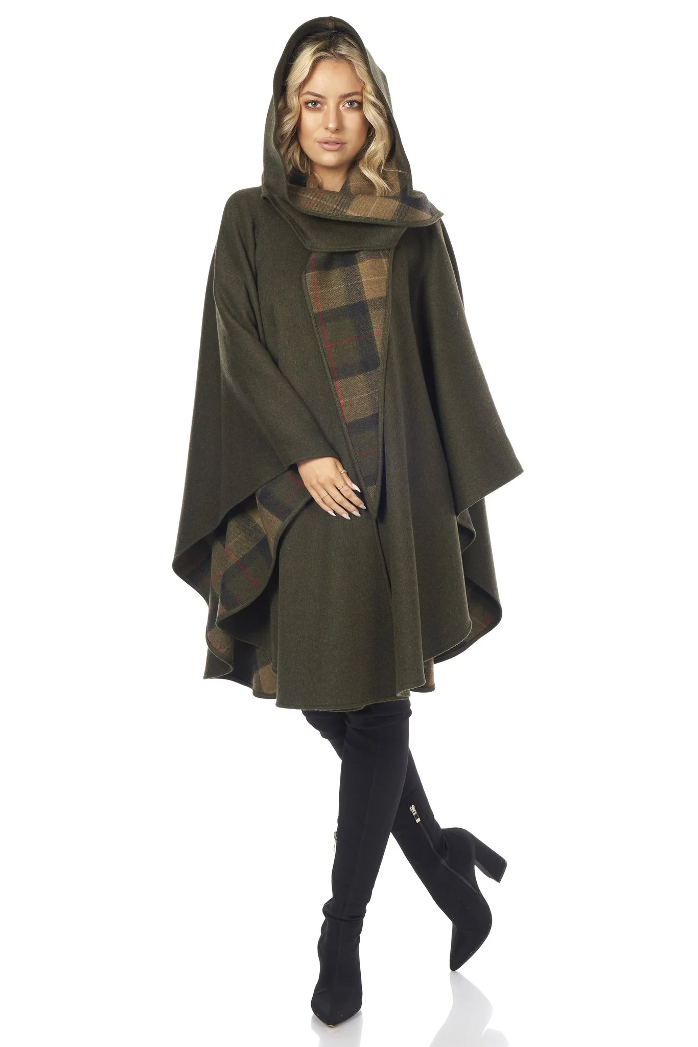 Knee Length Cape in Double-Face Cloth with Convertible Hood - Image 2