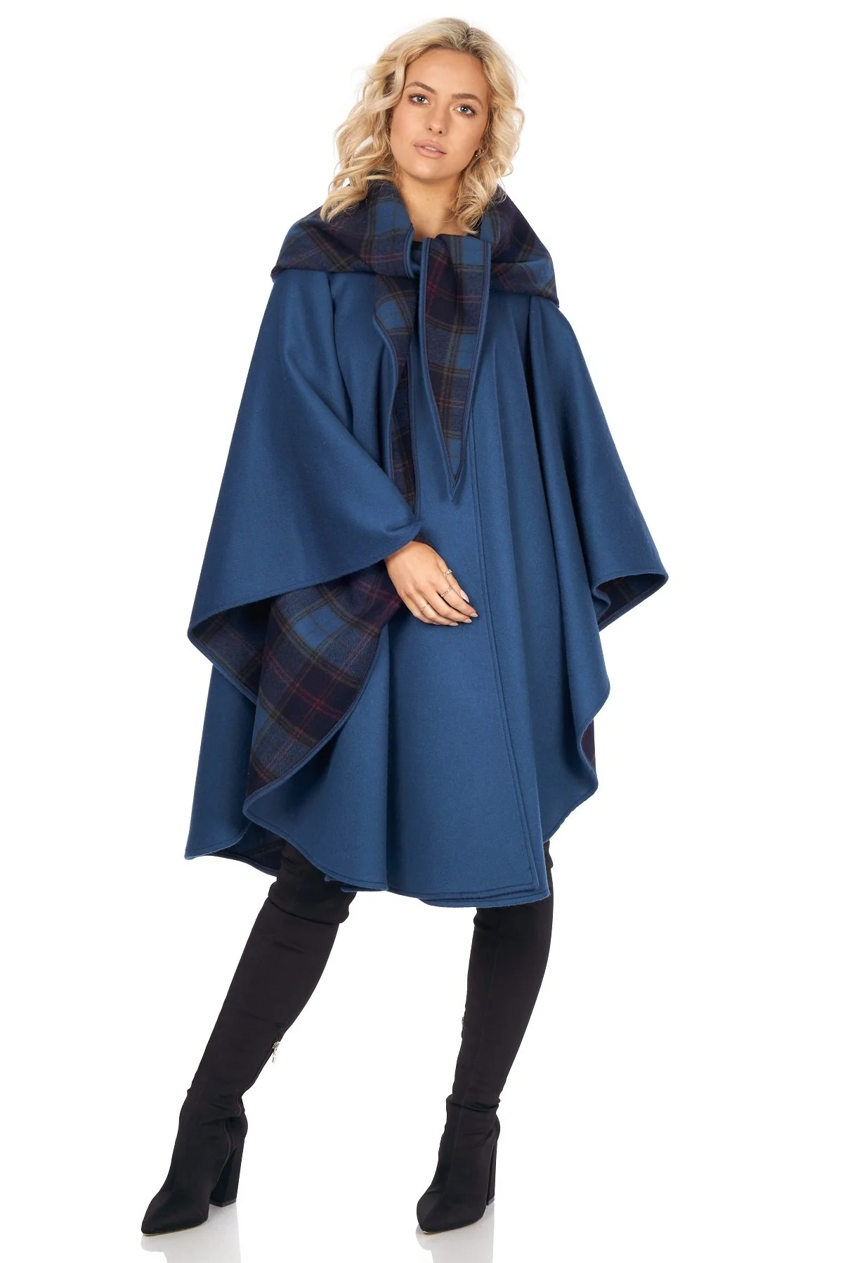 Knee Length Cape in Double-Face Cloth with Convertible Hood - Image 3