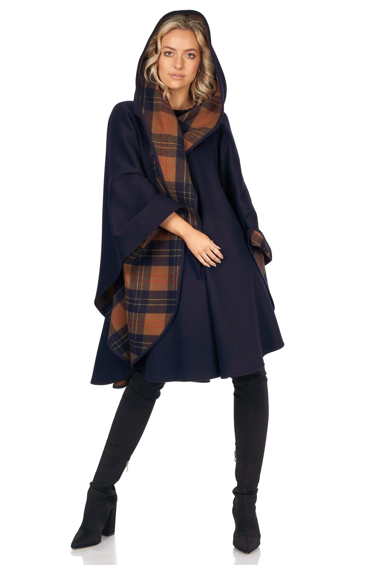Knee Length Cape in Double-Face Cloth with Convertible Hood - Image 4