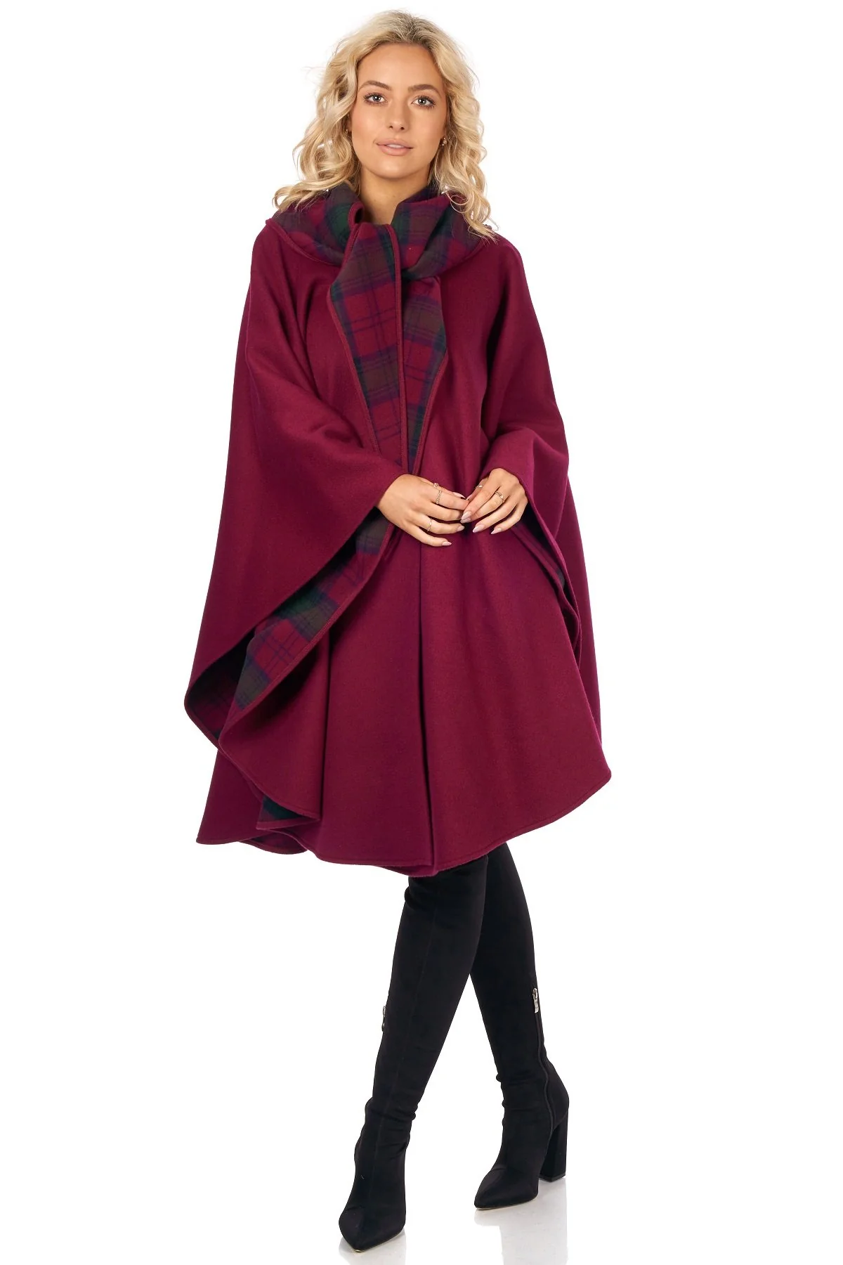 Knee Length Cape in Double-Face Cloth with Convertible Hood - Image 5
