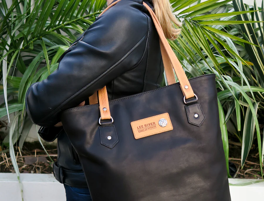Ladies Leather Tote Bag - Black - Image 3