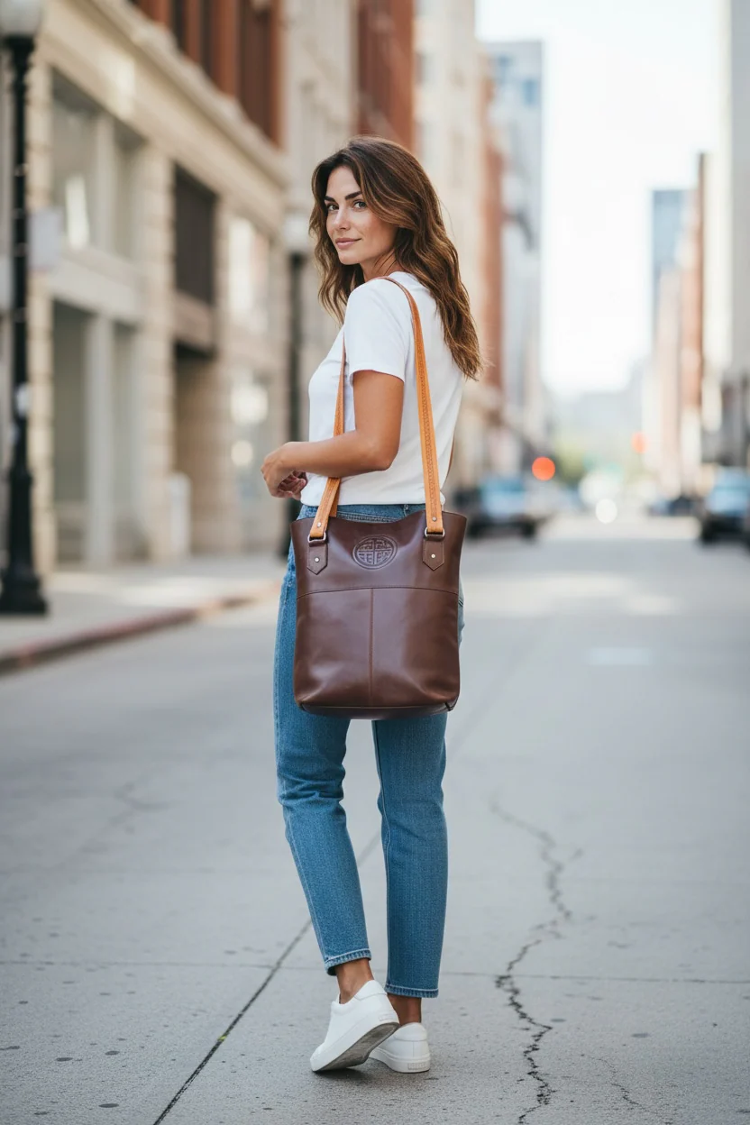 Ladies Leather Tote Bag - Brown - Image 2
