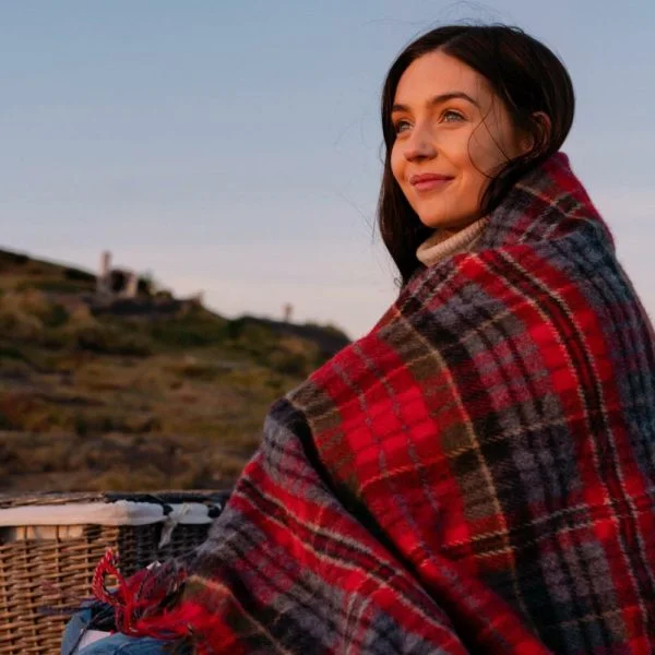 Large Irish Picnic Blanket - Scarlet Denim Plaid - Image 2