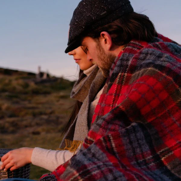 Large Irish Picnic Blanket - Scarlet Denim Plaid - Image 3