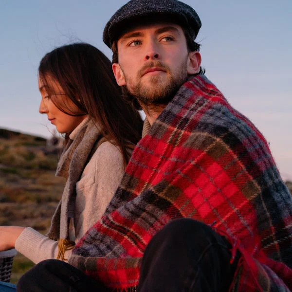 Large Irish Picnic Blanket - Scarlet Denim Plaid - Image 4