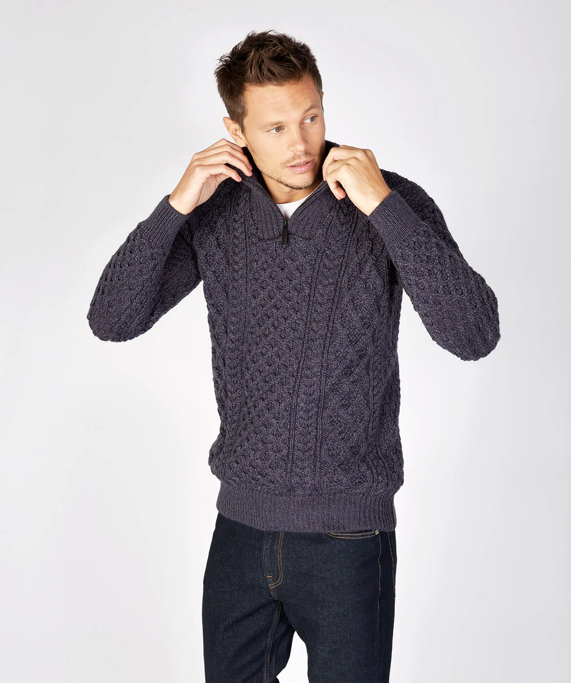Men's Aran Knit 1/4 Zip Sweater - Image 4