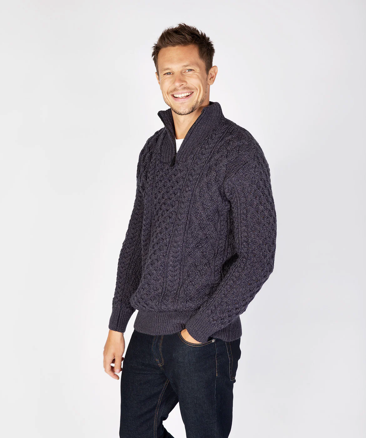 Men's Aran Knit 1/4 Zip Sweater - Image 5