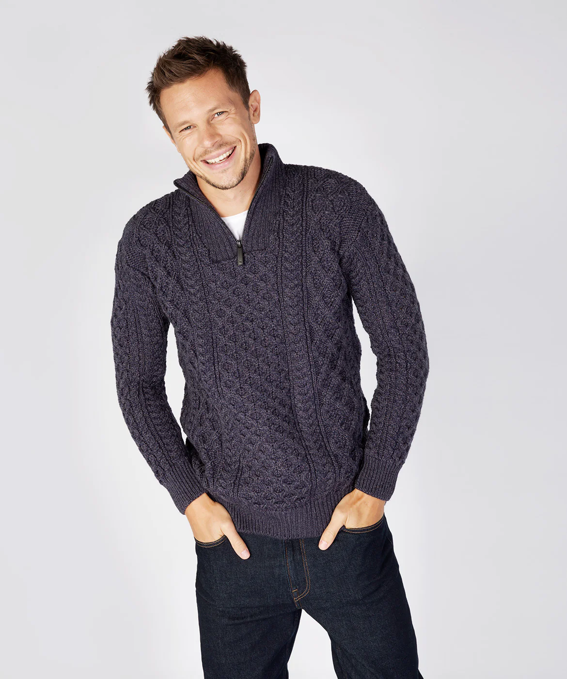 Men's Aran Knit 1/4 Zip Sweater - Image 6