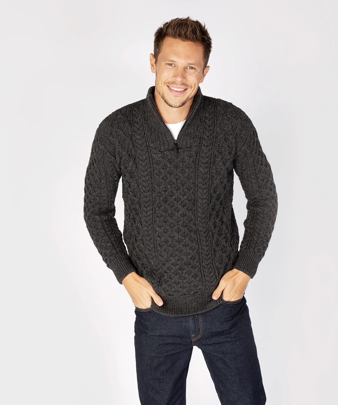 Men's Aran Knit 1/4 Zip Sweater - Image 7