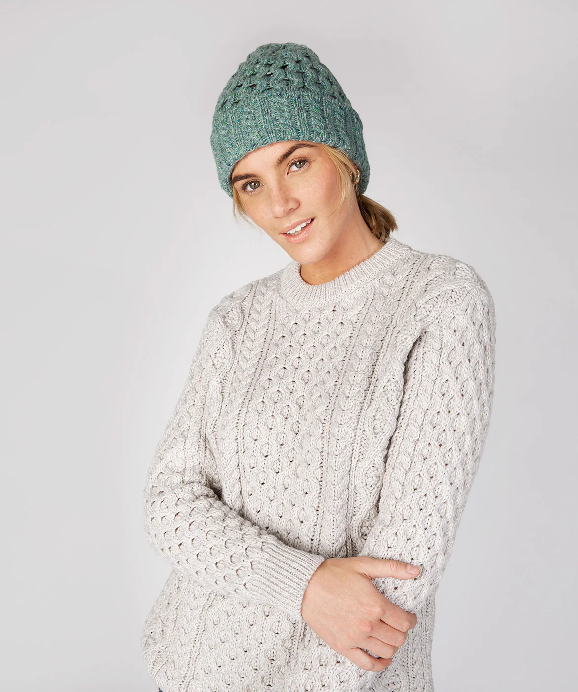 Merino and Cashmere Luxe Aran Beanie Hat - Image 10