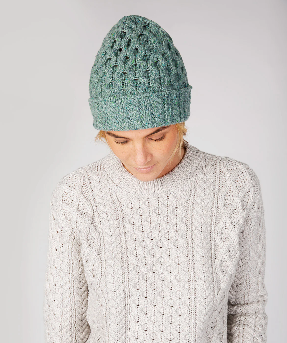 Merino and Cashmere Luxe Aran Beanie Hat - Image 8