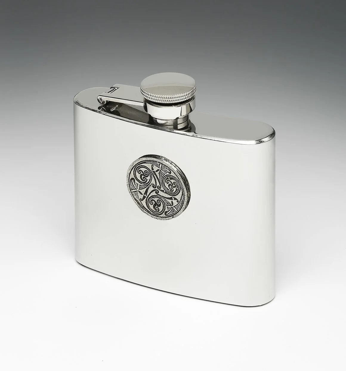 Whiskey Hip Flask with Celtic Spirals Design by Mullingar Pewter