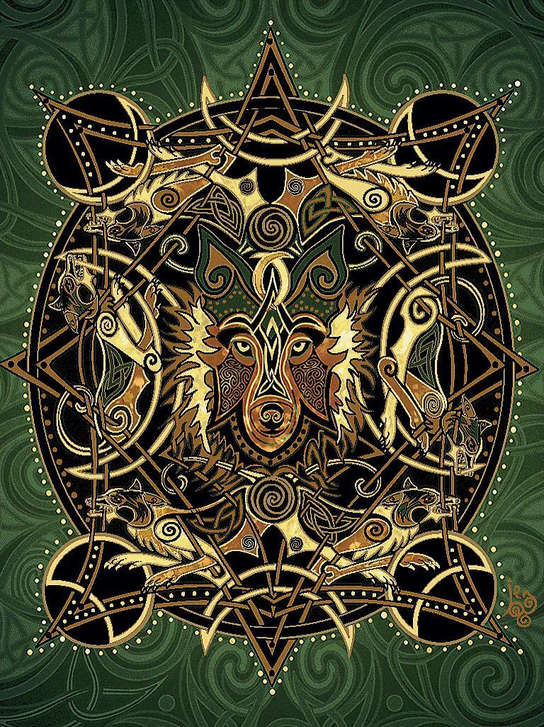 Wolf Moon Celtic Cotton Woven Blanket Throw by Jen Delyth