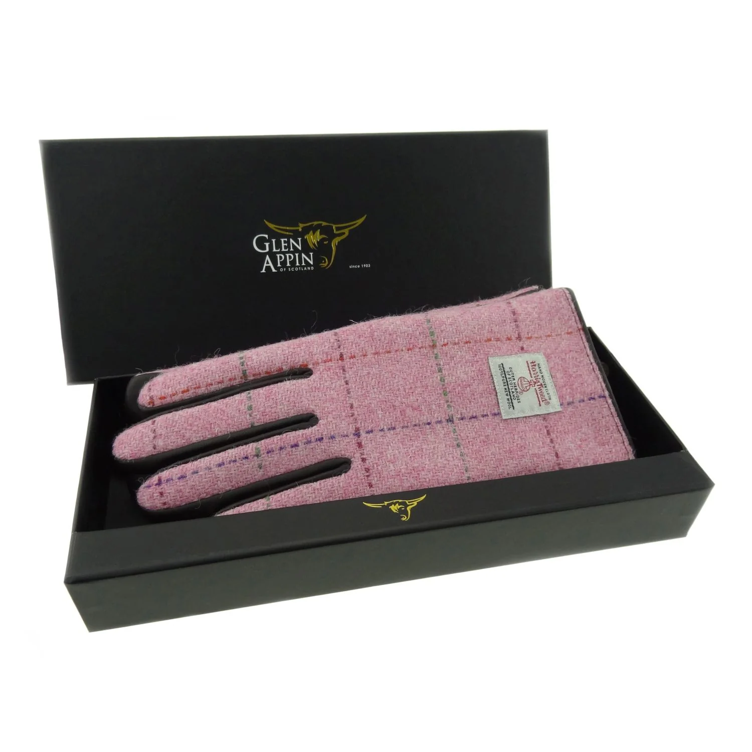 Womens Harris Tweed and Brown Leather Gloves - Gift Boxed - Image 11