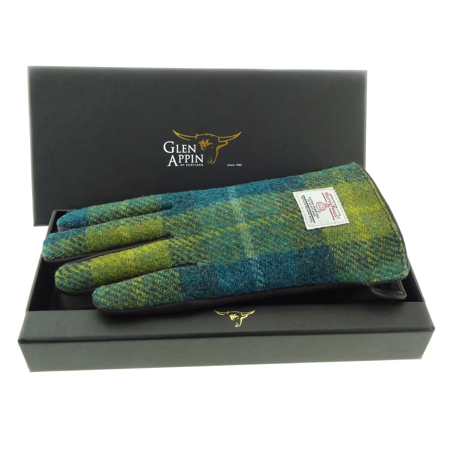 Womens Harris Tweed and Brown Leather Gloves - Gift Boxed - Image 4