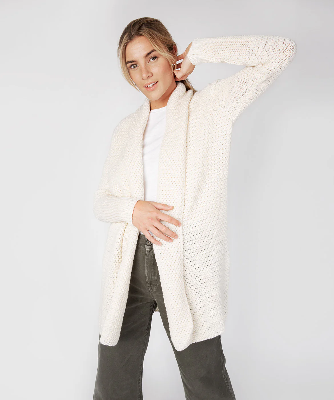 Women's Merino Wool Textured Long Cardigan - Image 10