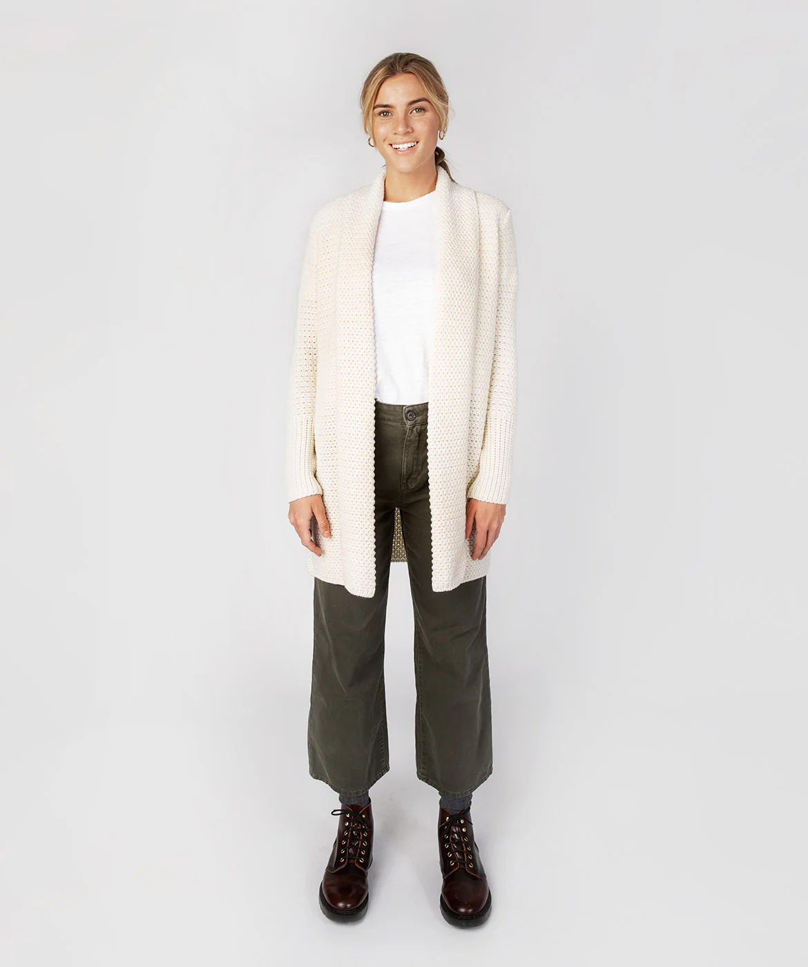 Women's Merino Wool Textured Long Cardigan - Image 11