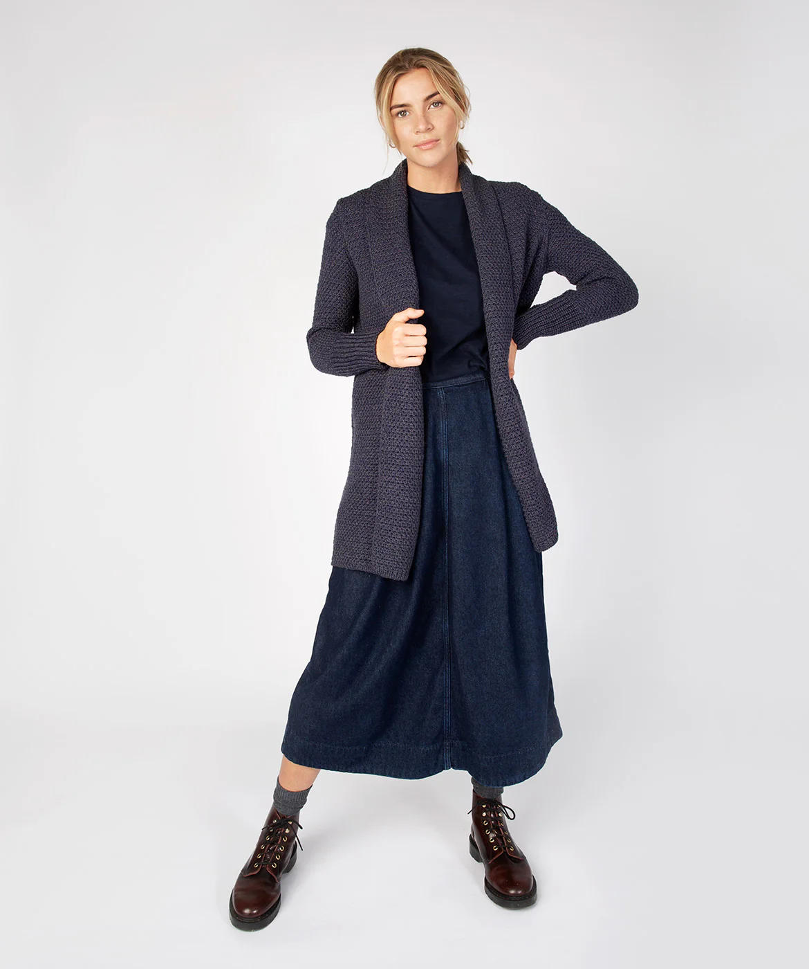 Women's Merino Wool Textured Long Cardigan - Image 13