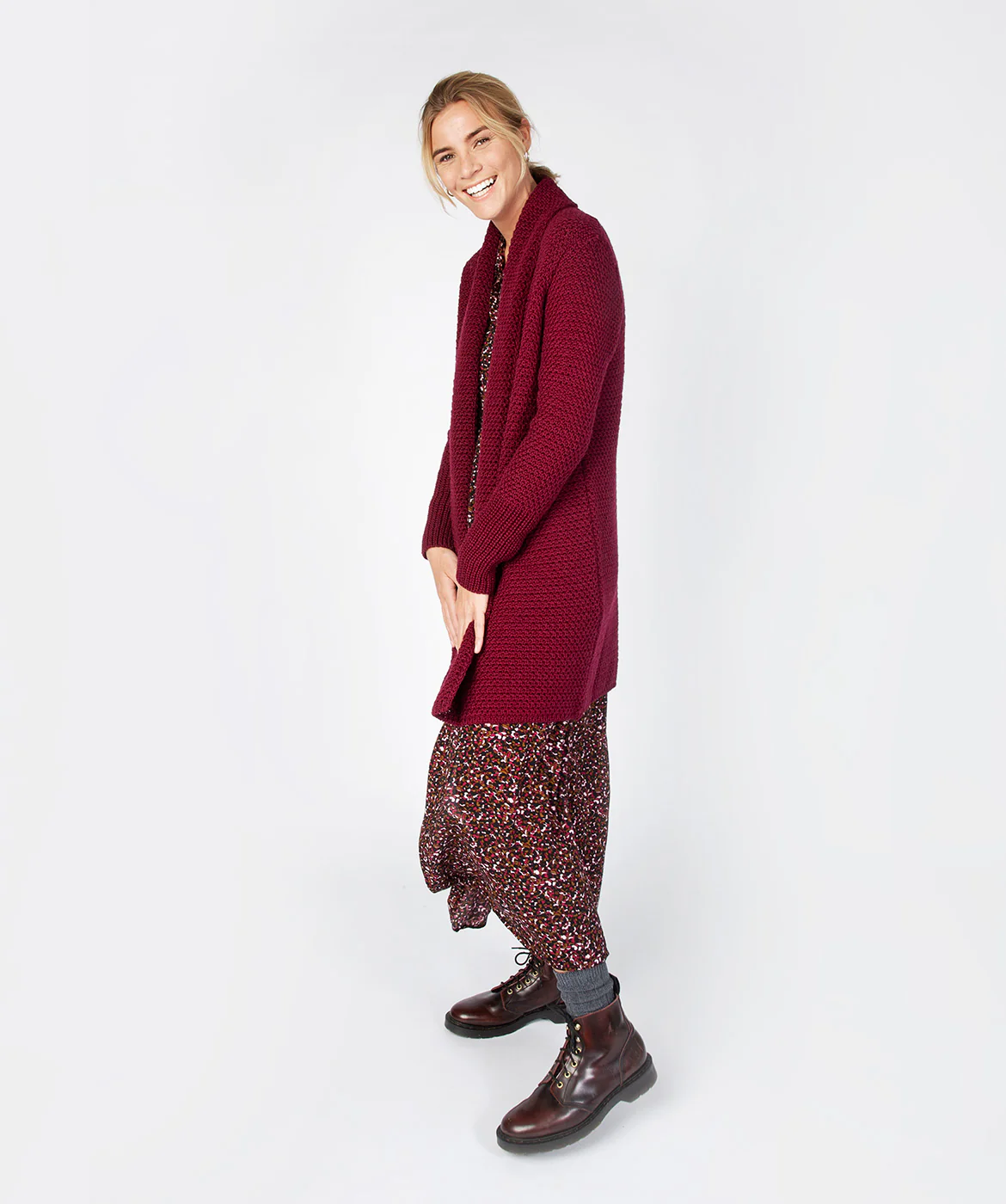 Women's Merino Wool Textured Long Cardigan - Image 2