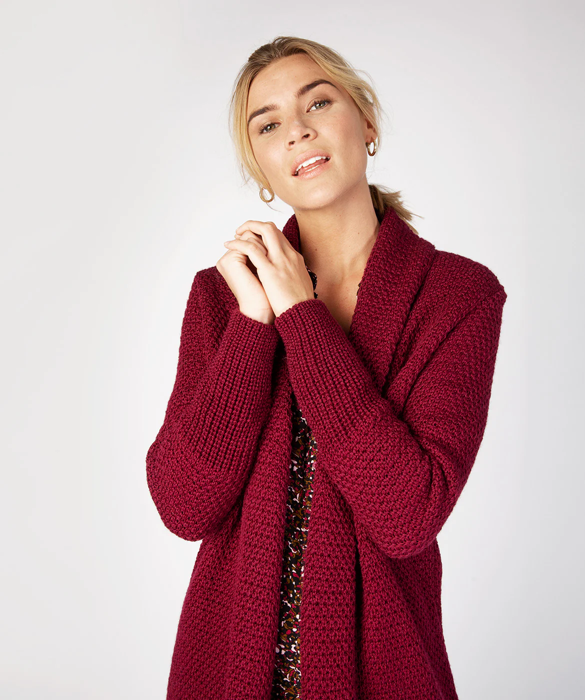 Women's Merino Wool Textured Long Cardigan - Image 3